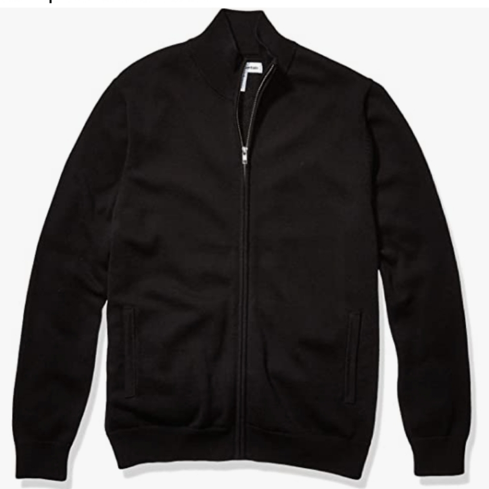 Essentials Men's Cotton Full-Zip Sweater, Black, L